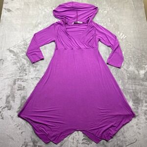 Athleta Purple Hooded Wrap Dress Asymmetrical Hem Midi Size M Boho‎ Preppy